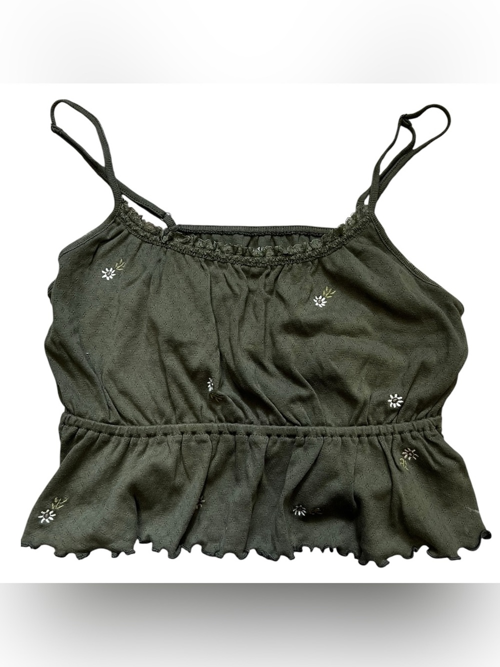 American Eagle Outfitters Olive Green Floral Smocked Peplum Cami NWT M - Picture 4 of 8